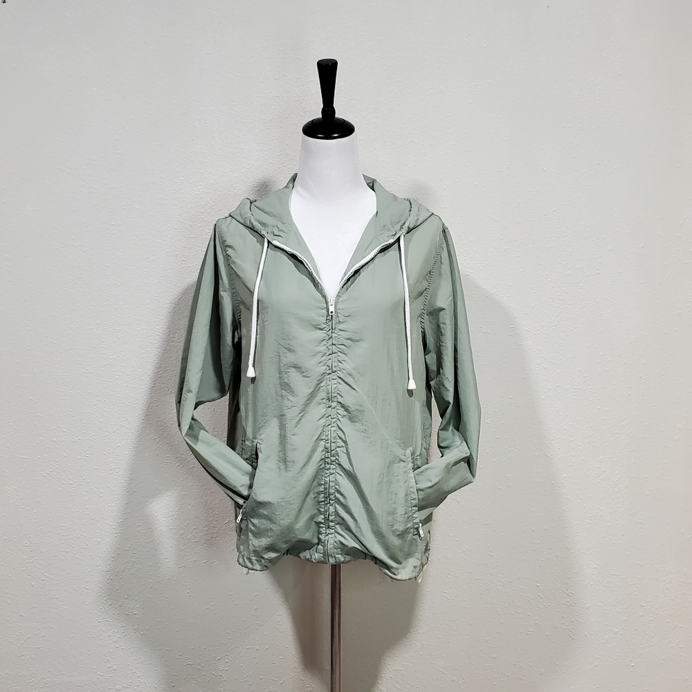 J Galt Rain Jacket Sage Green Front Zipper Front Pickets w Zippers Size Small